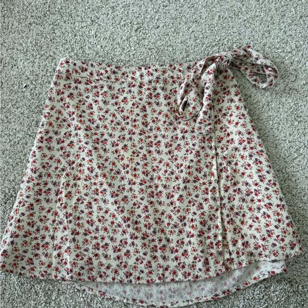 American Eagle Outfitters Cream Brown Mini Wrap Skirt